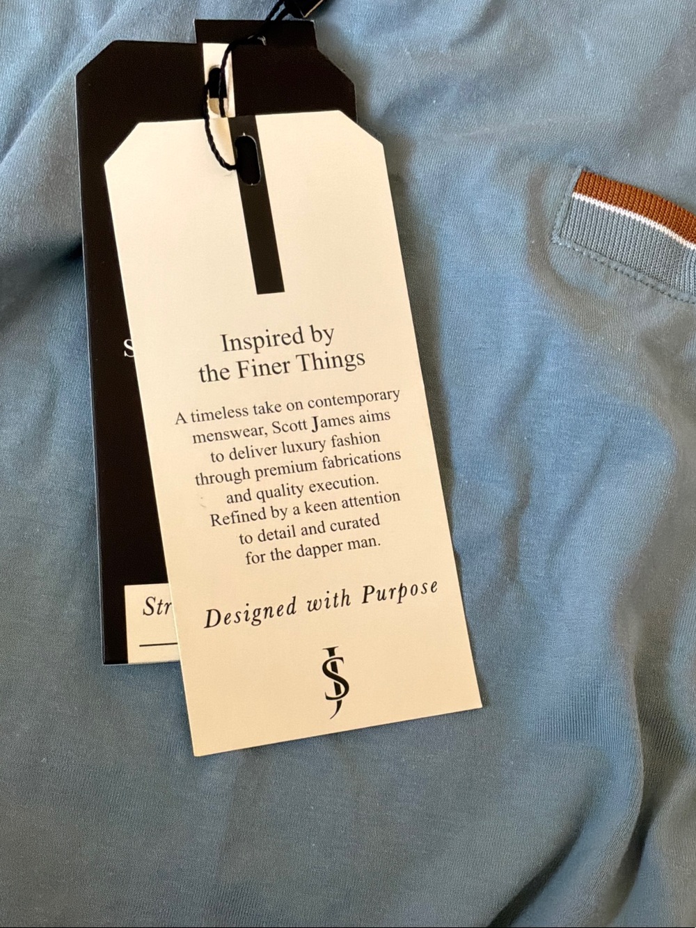 Men's V-Neck Pocket Tee in Slate Blue with Brown Trim - Picture 7 of 12